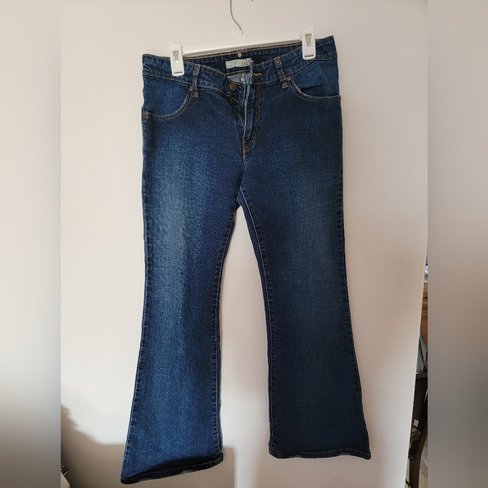 Levis dark wash low flare denim